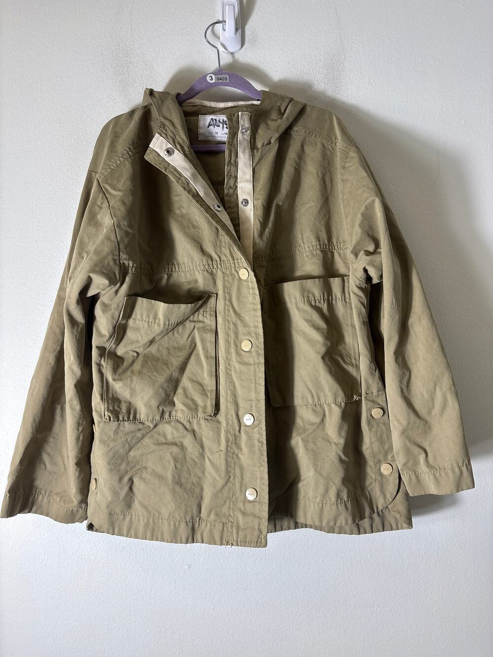 Girls Zara Khaki Green Snap Front Hooded Jacket Sz 10